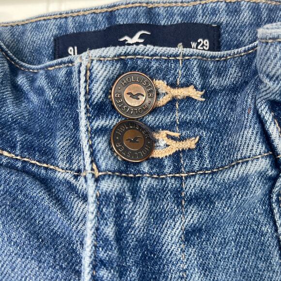 Hollister Paper bag Denim Jeans Raw Hem Pleated High Rise Size 9 Long Tall Pants - Picture 6 of 7